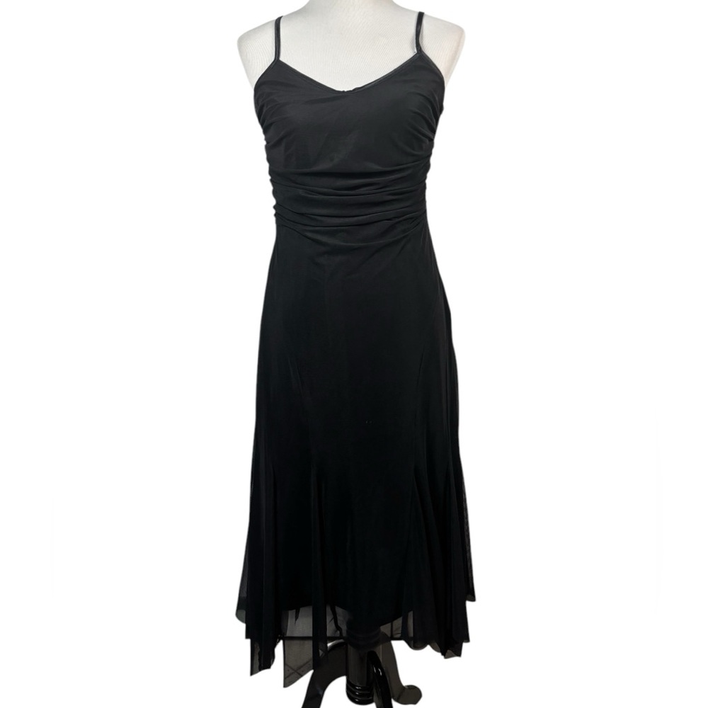 Vintage 90s Dress Black Mesh Hanky Hem Grunge Festival Whimsygoth V-Neck Size 8